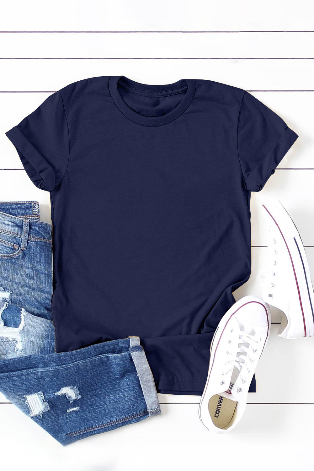 Pink Solid Color Crew Neck Tee
