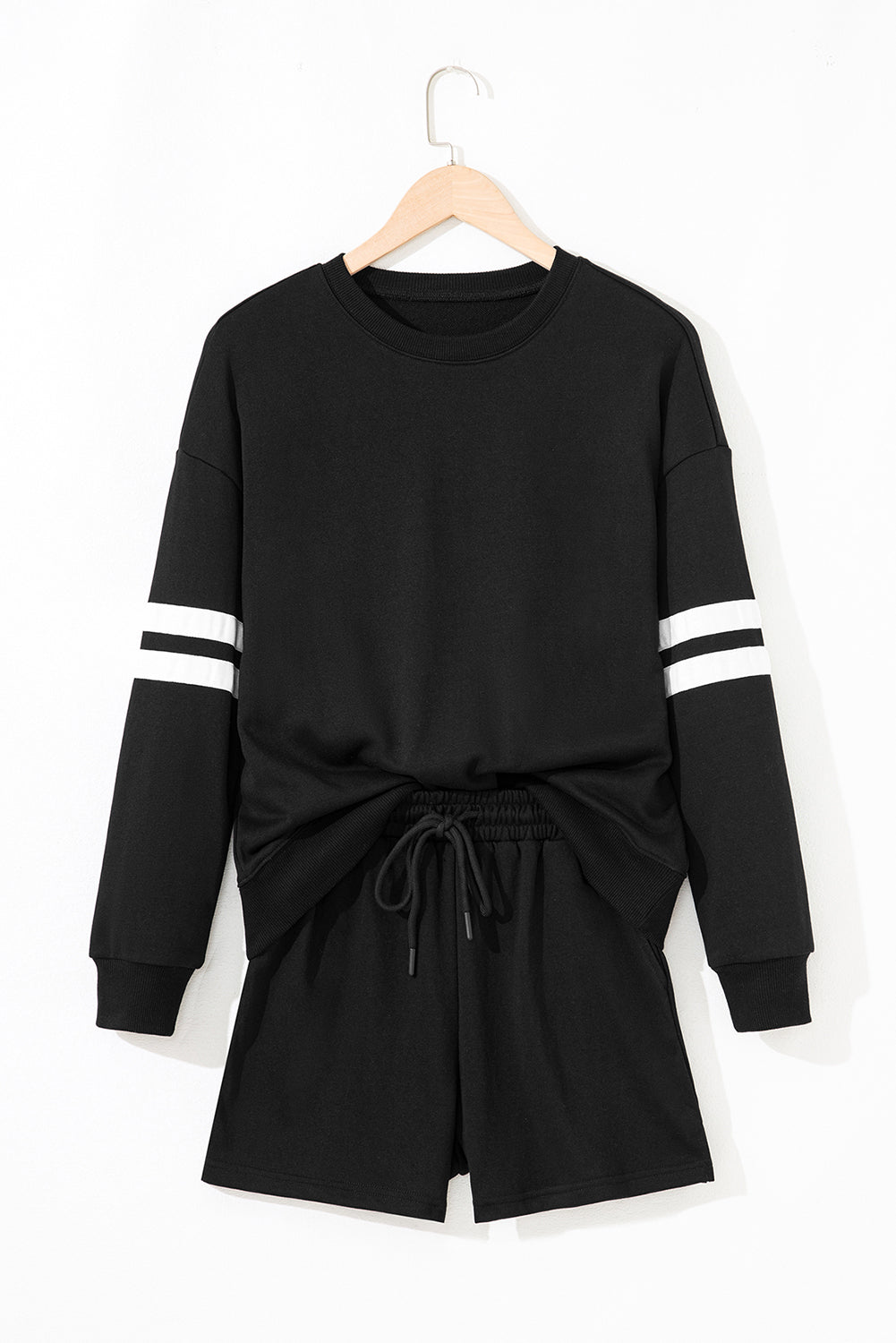 Orange Varsity Striped Sleeve Drop Shoulder Sweatshirt and Short Set
