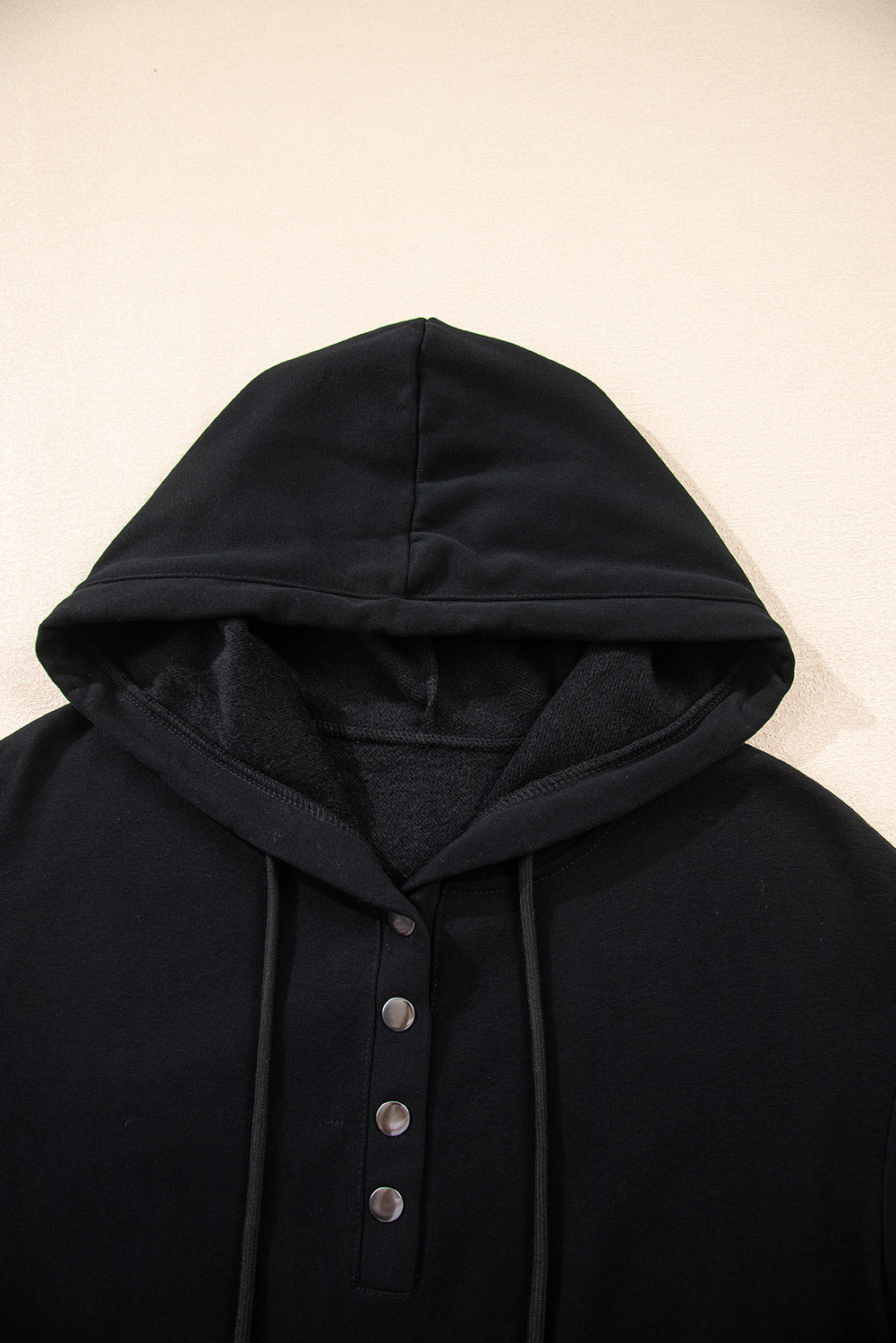 Light Blue Button Drawstring Hooded Pullover and Casual Short Set