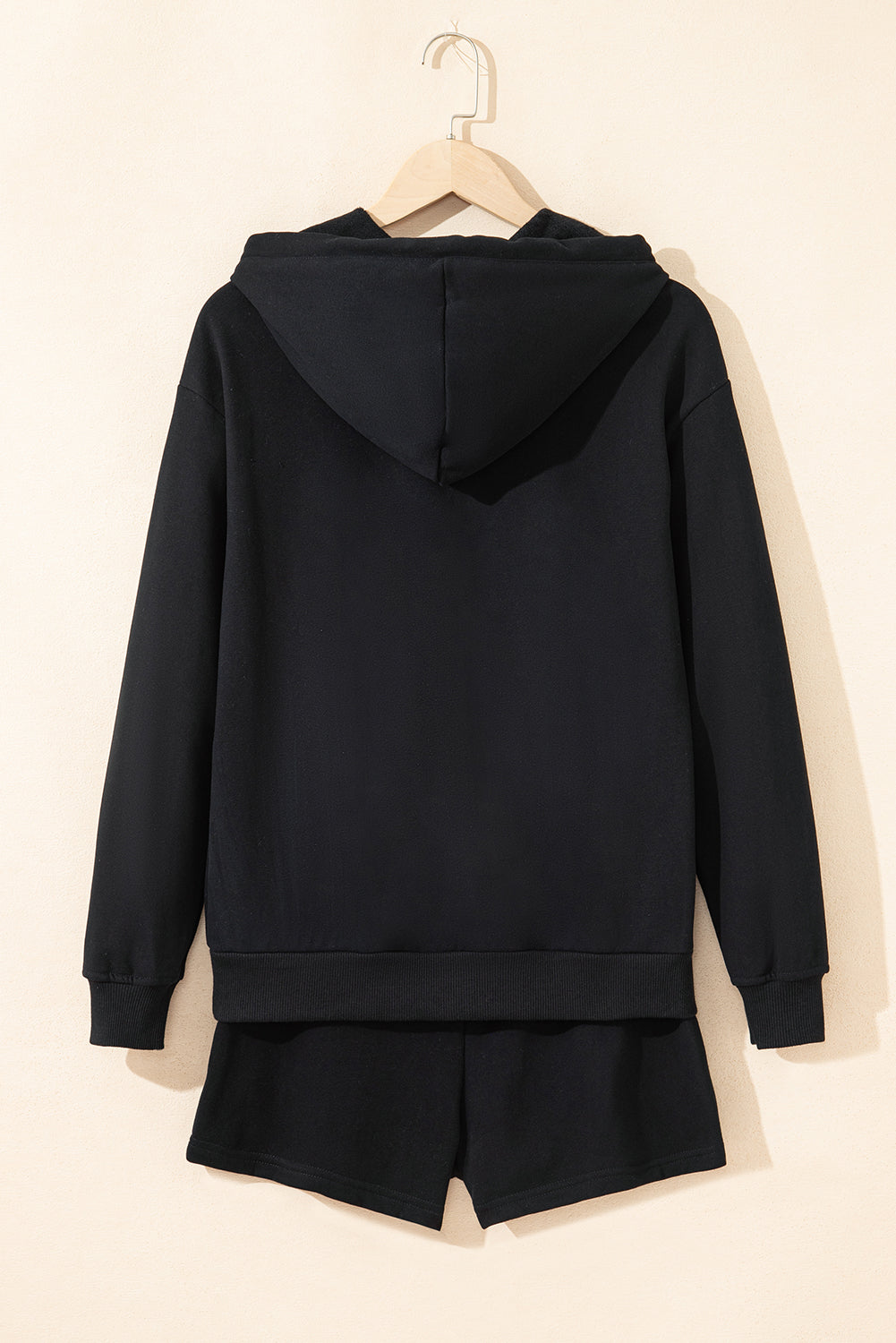 Light Blue Button Drawstring Hooded Pullover and Casual Short Set