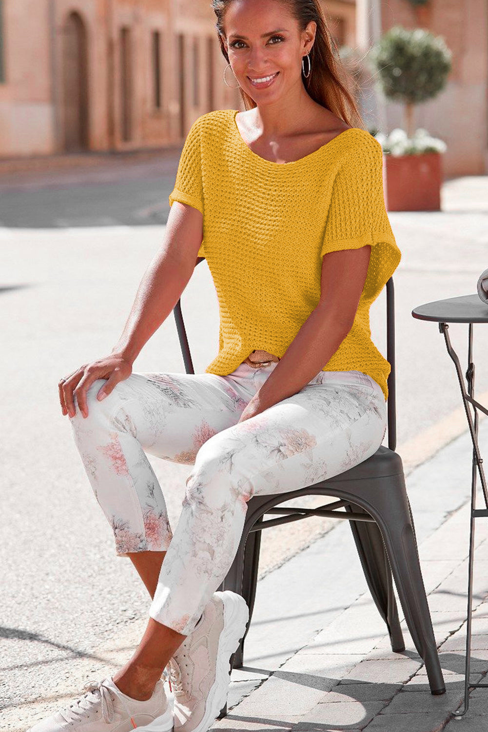 Red Clay Solid Loose Knit Short Dolman Sleeve Sweater