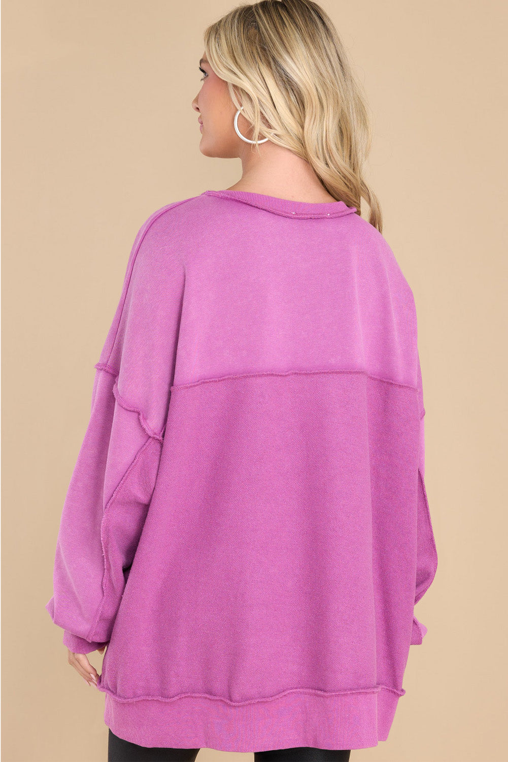Black Oversized Exposed Seam Henley Sweatshirt