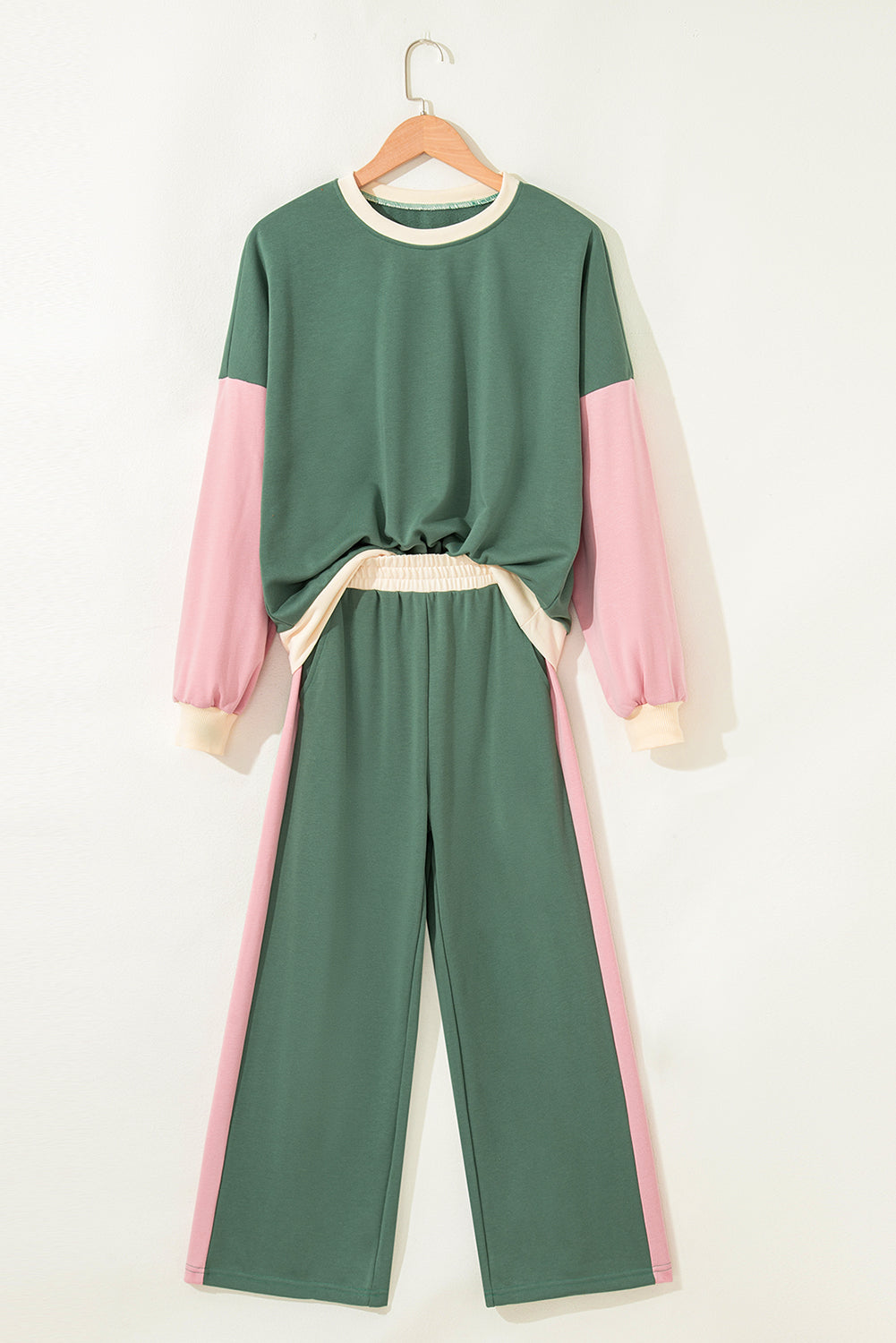 Chestnut 2pcs Color Block Pullover Loose Pant Set