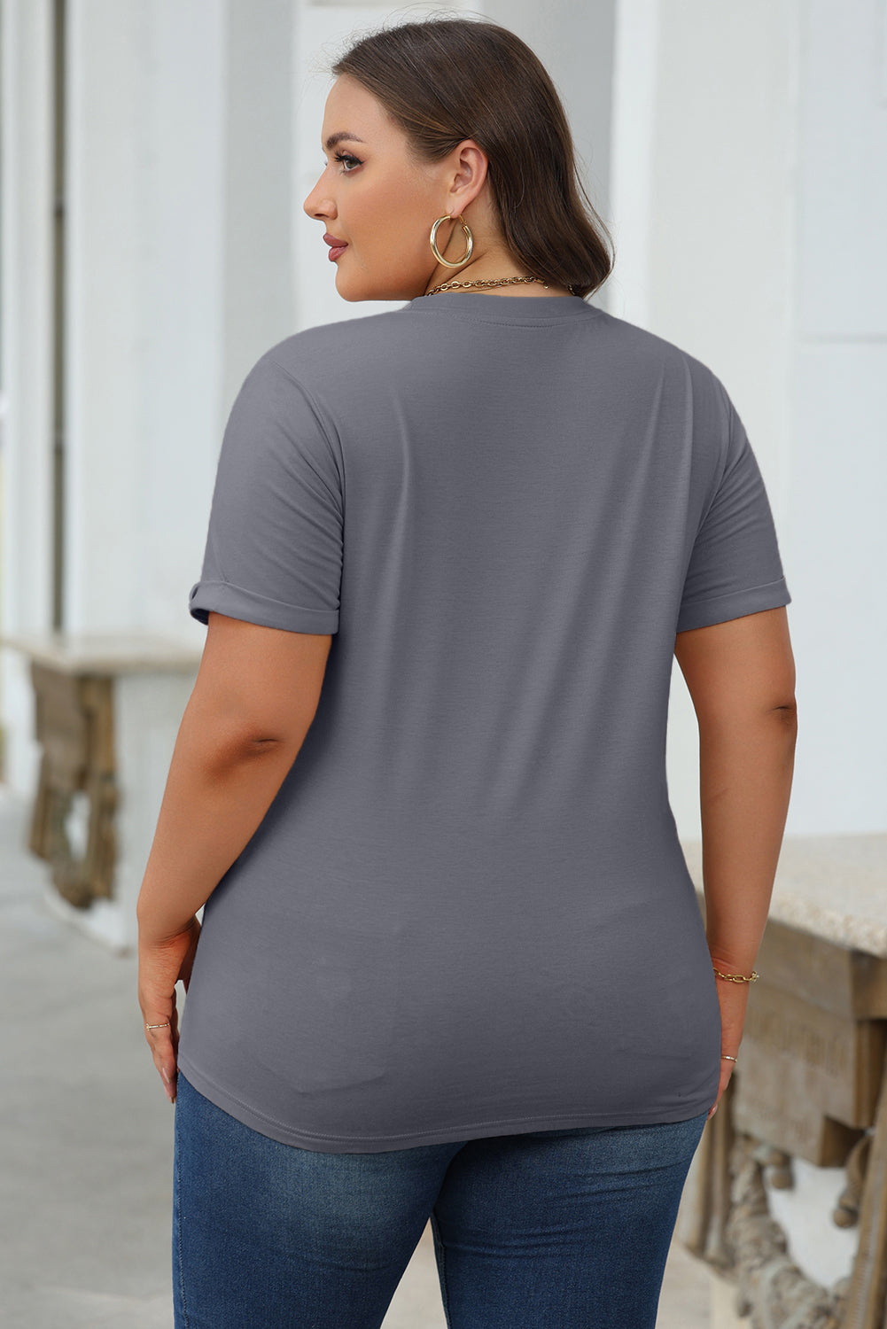 Red Casual Plain Crew Neck Tee