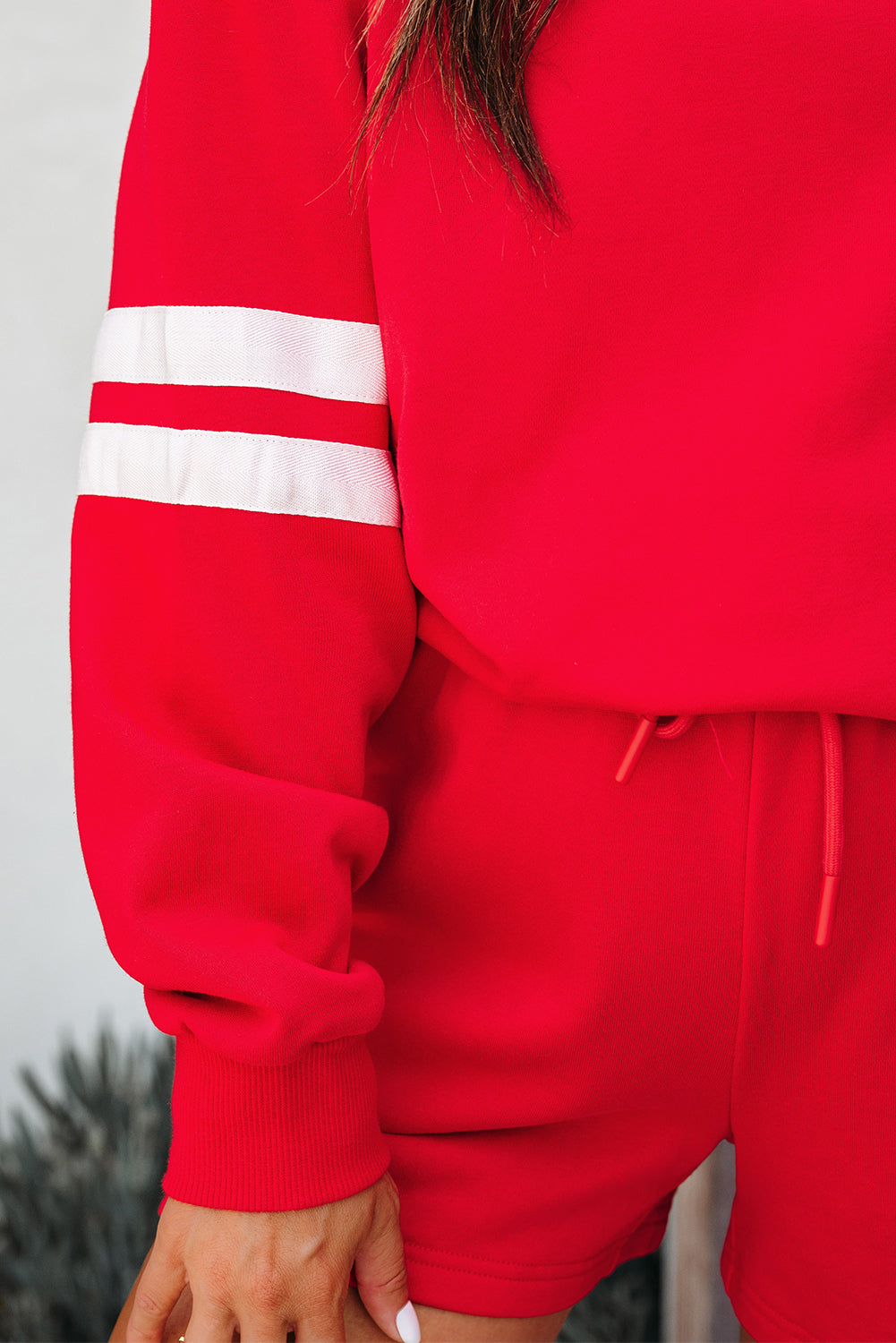 Orange Varsity Striped Sleeve Drop Shoulder Sweatshirt and Short Set