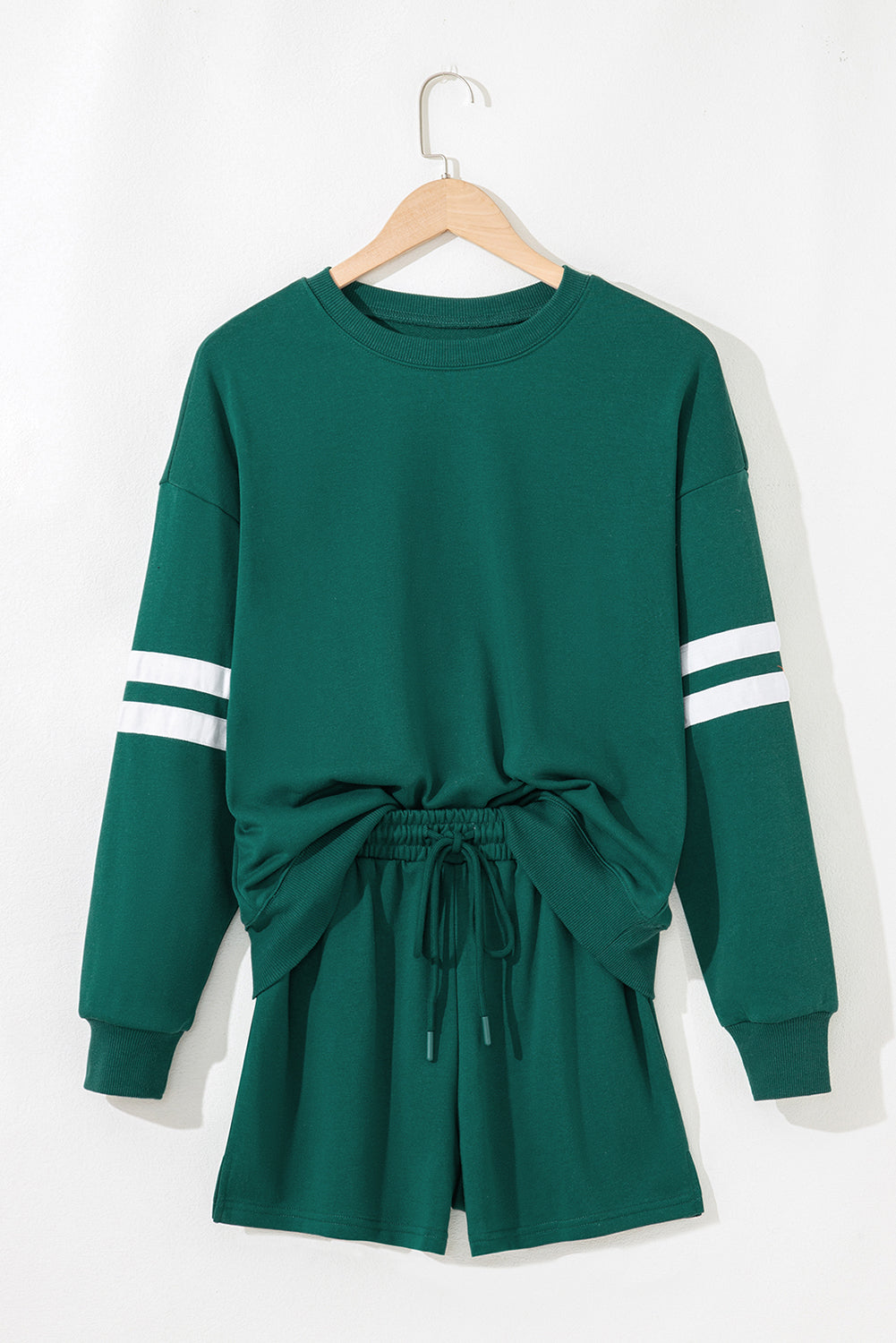 Orange Varsity Striped Sleeve Drop Shoulder Sweatshirt and Short Set