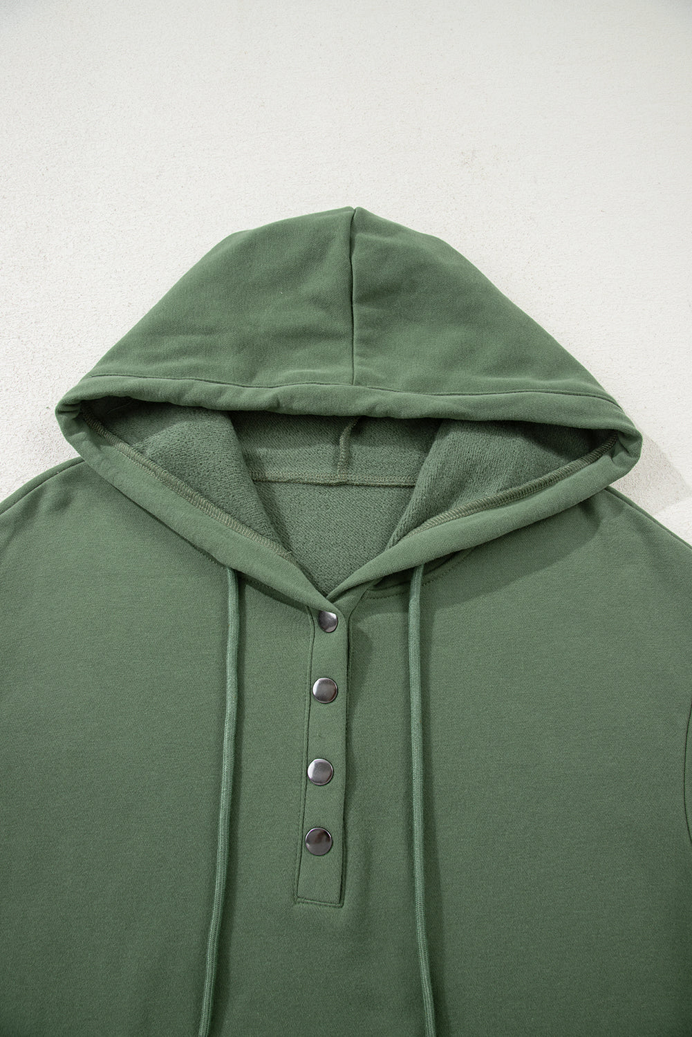 Light Blue Button Drawstring Hooded Pullover and Casual Short Set