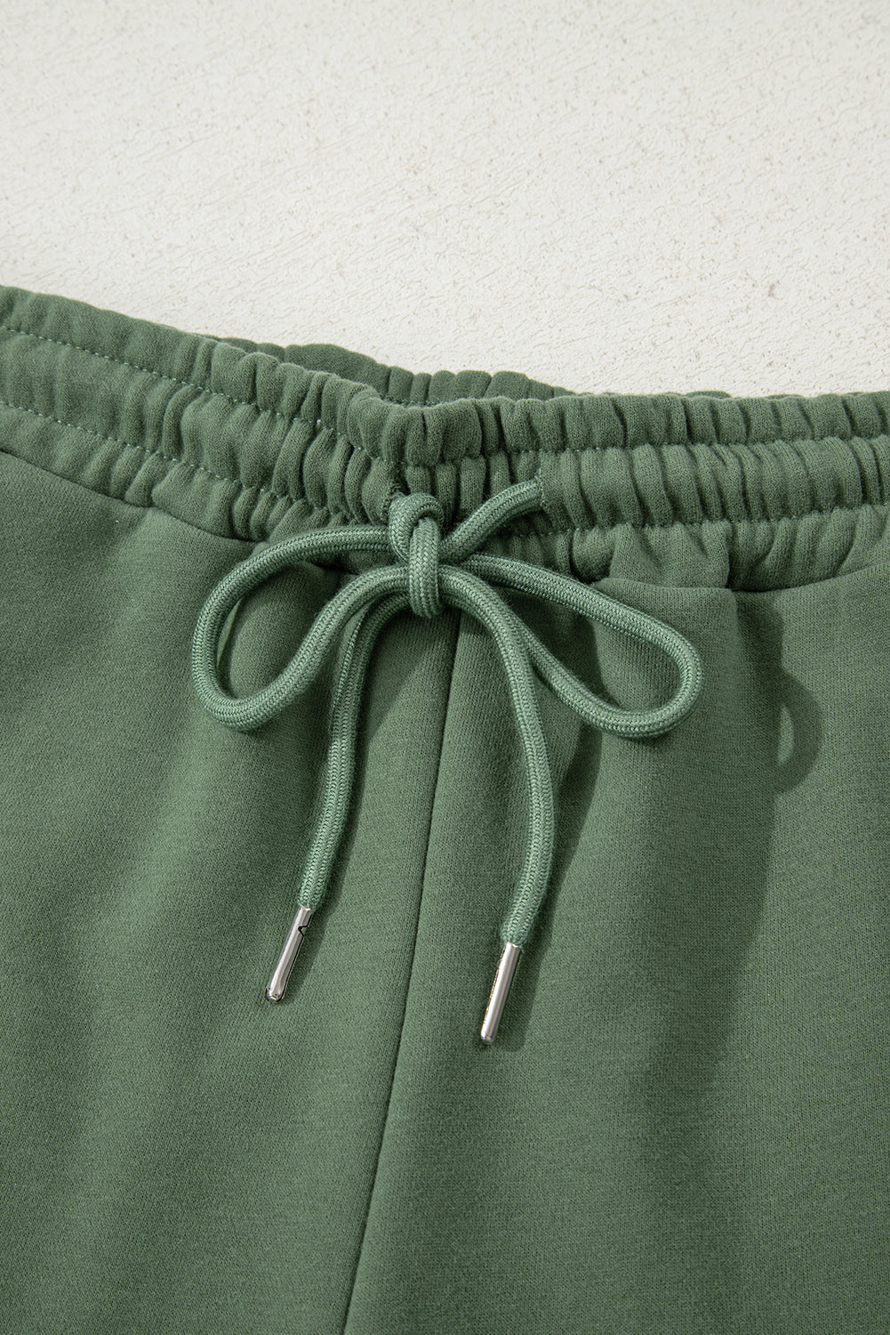 Light Blue Button Drawstring Hooded Pullover and Casual Short Set