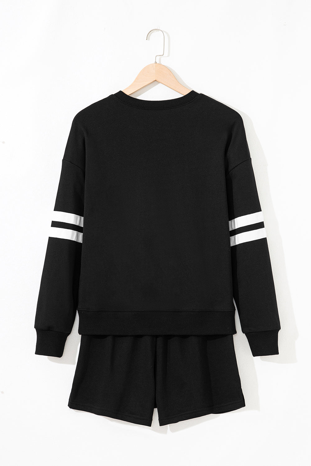 Orange Varsity Striped Sleeve Drop Shoulder Sweatshirt and Short Set