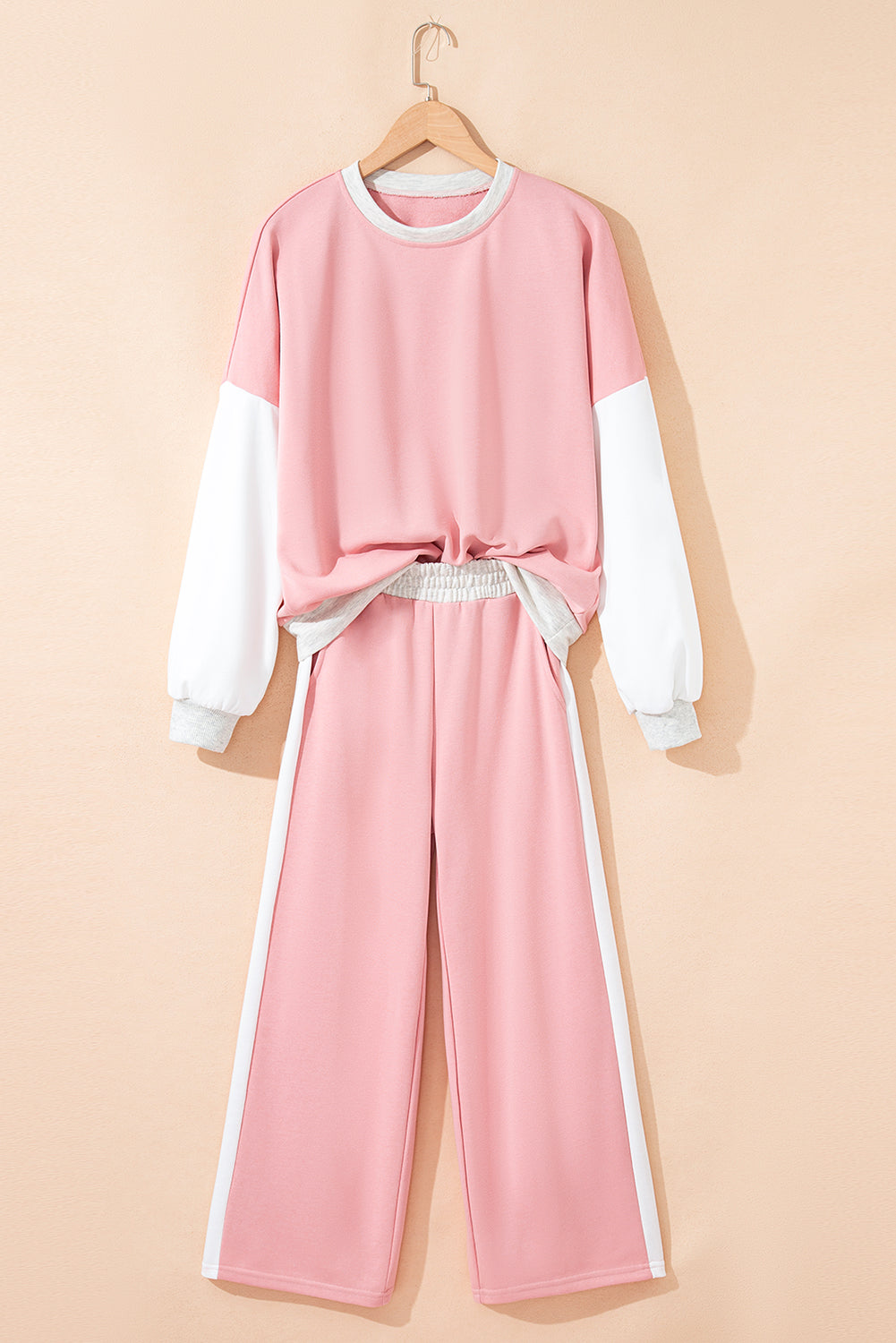 Chestnut 2pcs Color Block Pullover Loose Pant Set