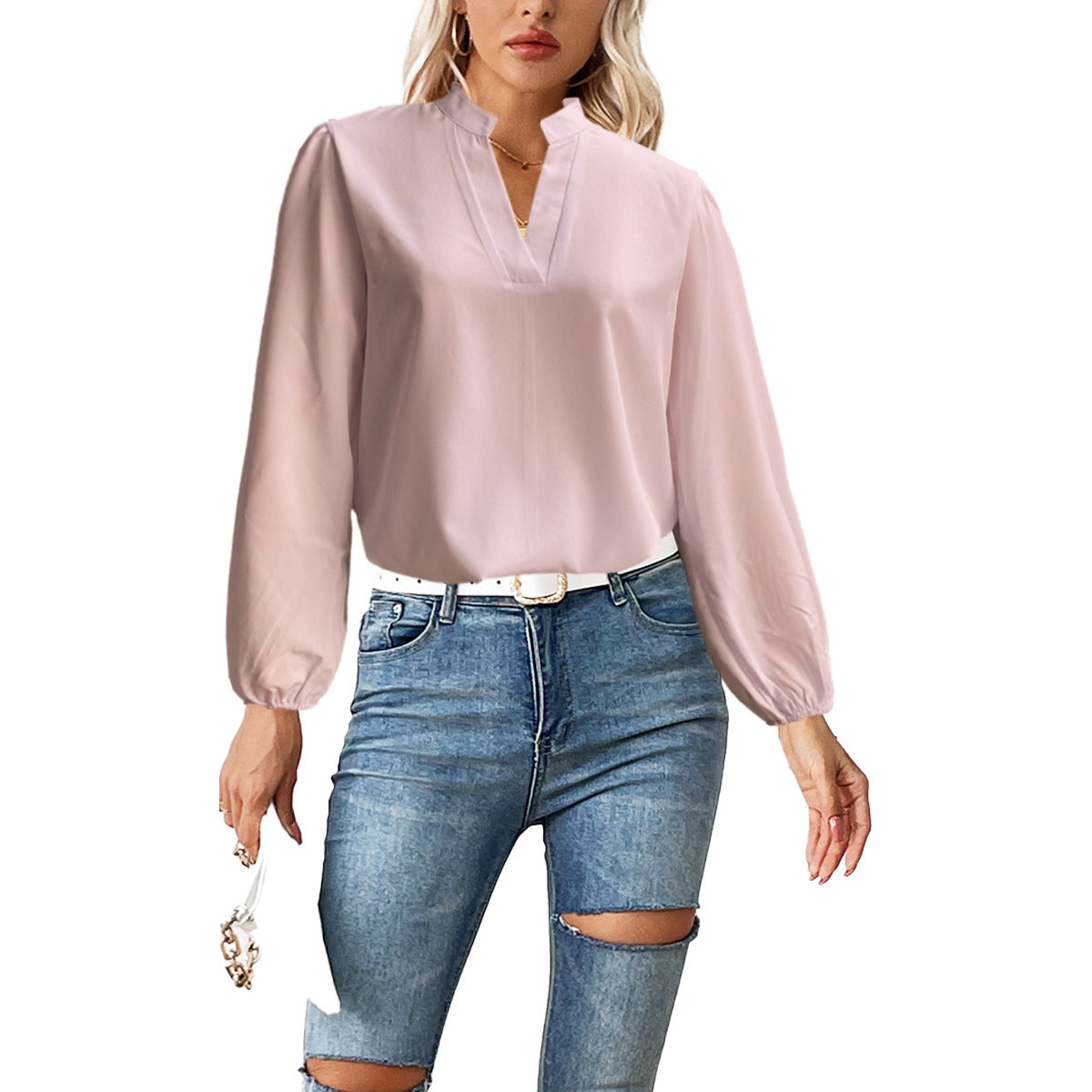 Stand Collar Bubble Long Sleeve Loose Shirt