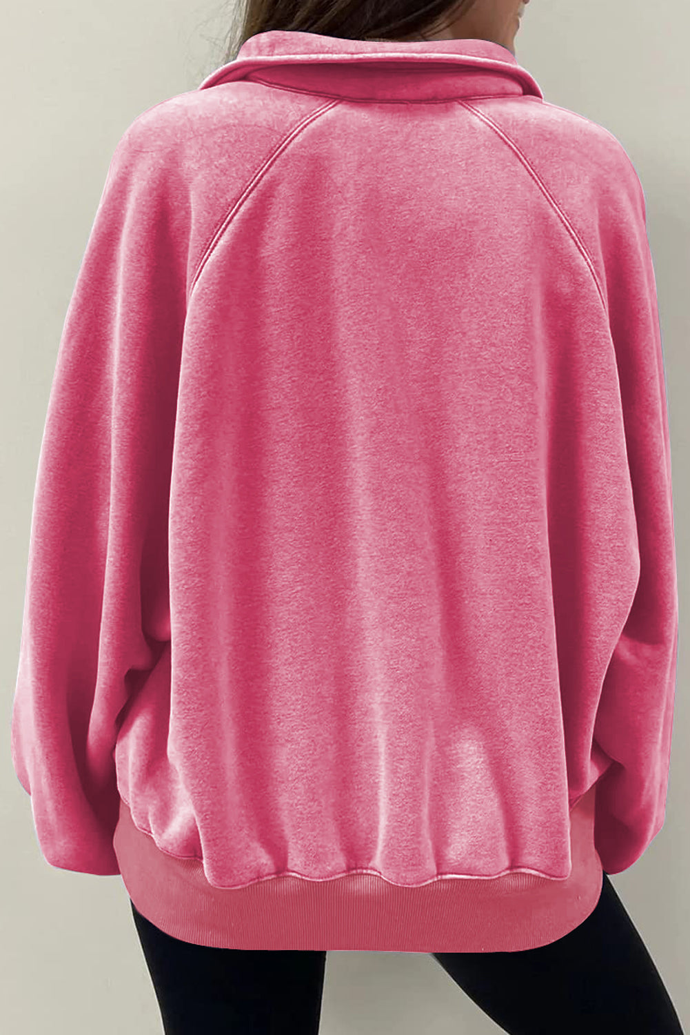 Black Solid Snap Buttons Collared Balloon Sleeve Oversized Sweatshirt