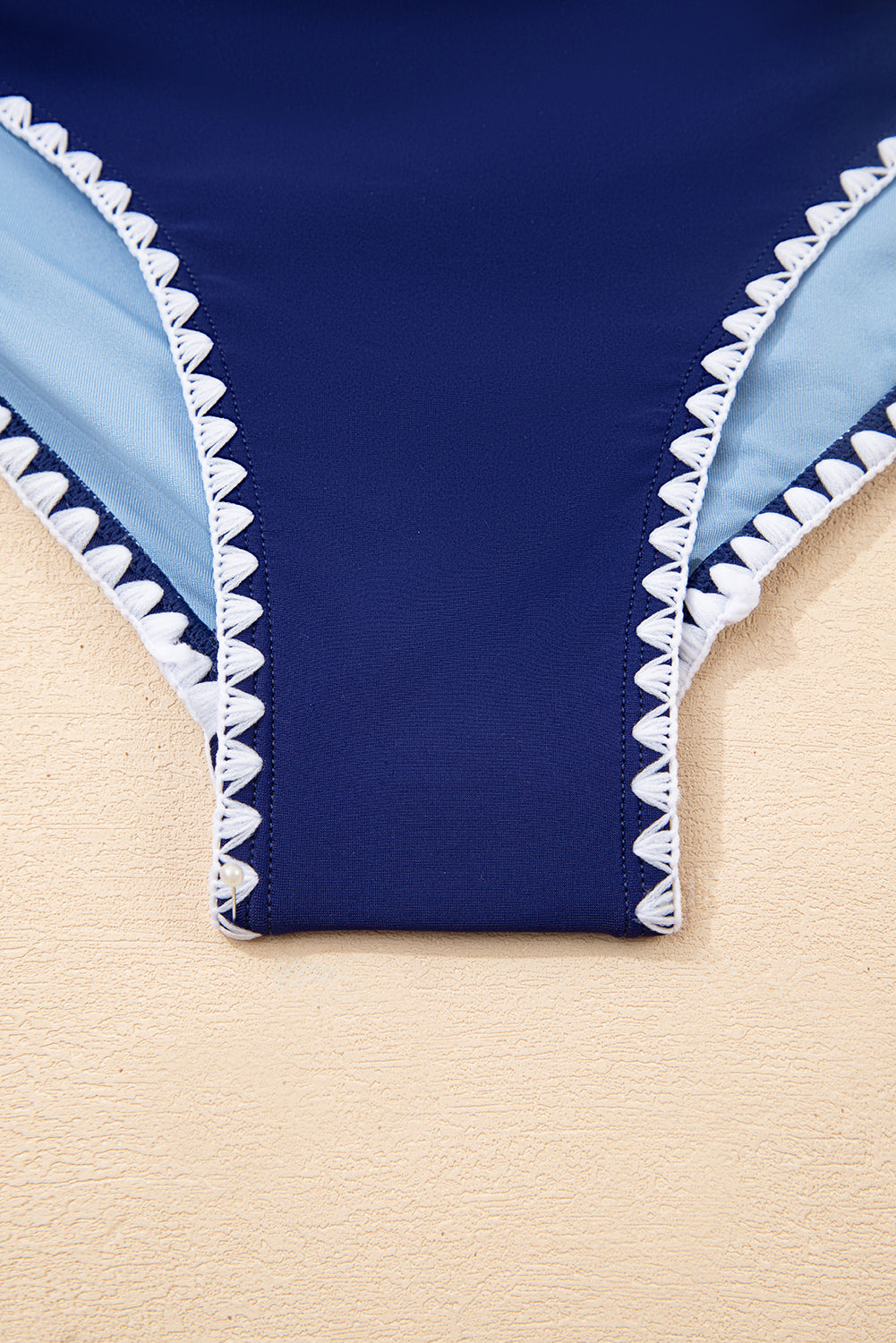 Beau Blue Ric Rac Trim Contrasted Patchwork Cutout One Piece Swimsuit