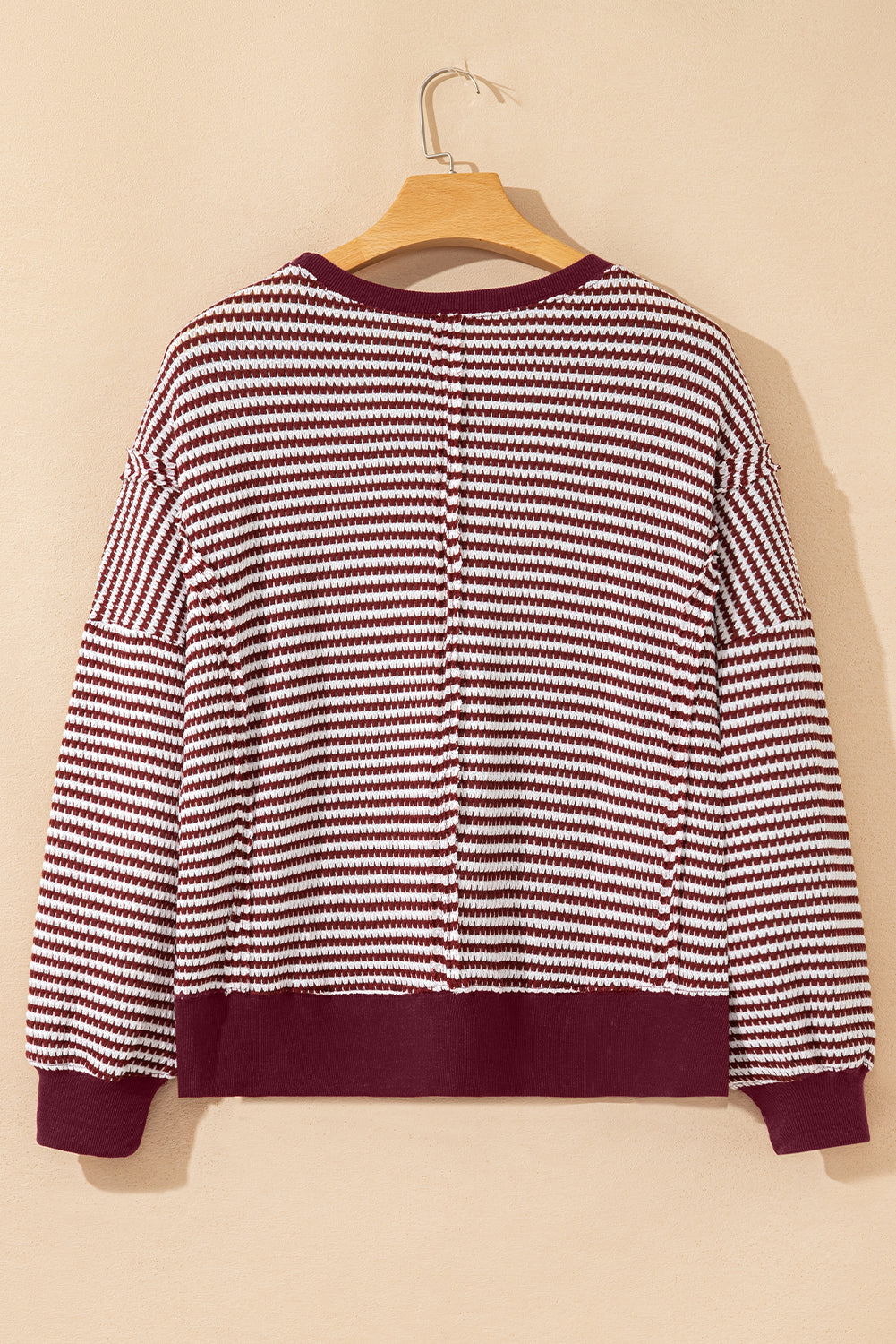 Black Stripe Ribbed Trim Drop Shoulder Long Sleeve Oversize Top