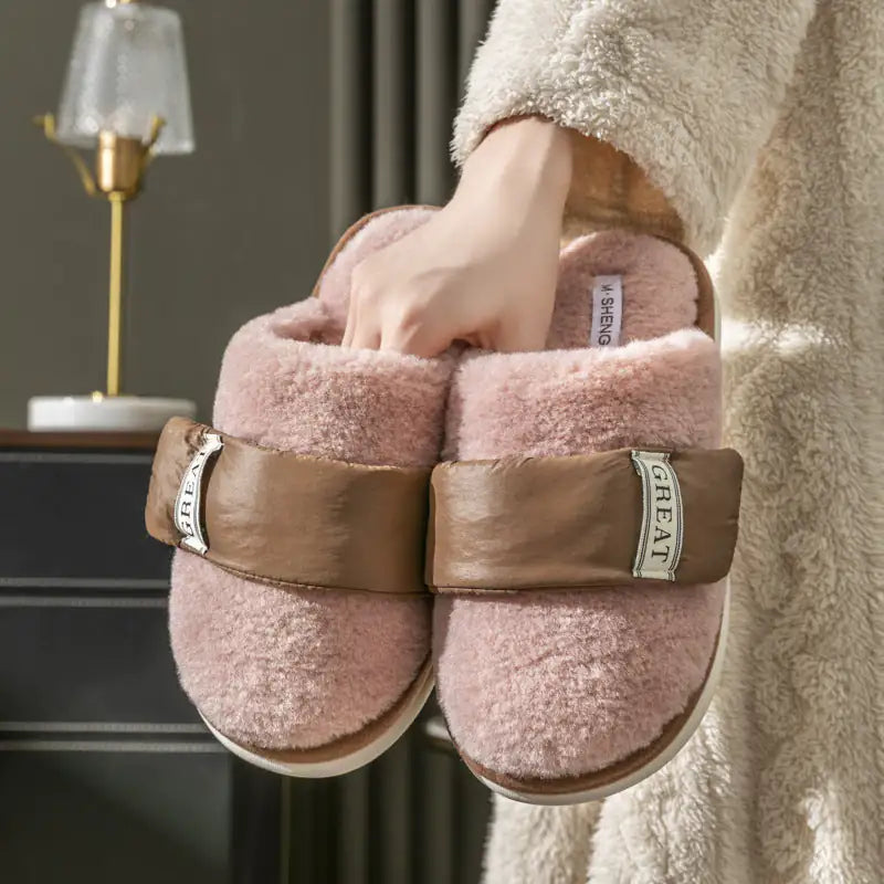 Autumn And Winter Indoor Home Slipper Plus Velvet Warm Couple Bed Cotton Shoes