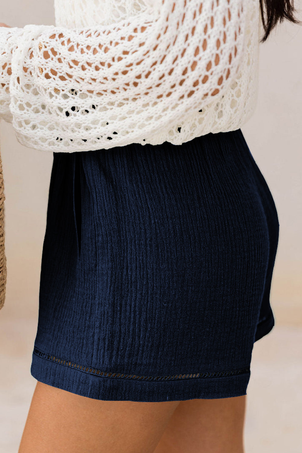 Dark Grey Cotton Gauze Paperbag Shorts