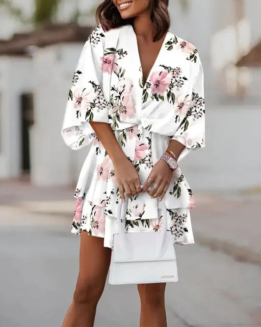 Floral Print High Waist  Mini Dress