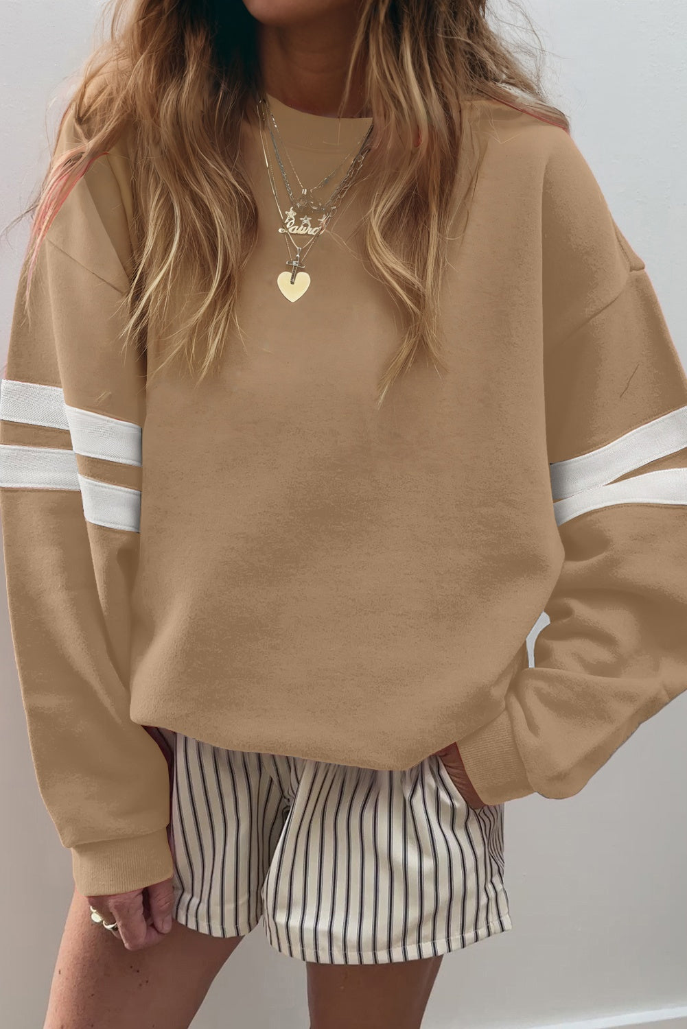 Sky Blue Varsity Striped Detail Drop Shoulder Oversized Sweatshirt