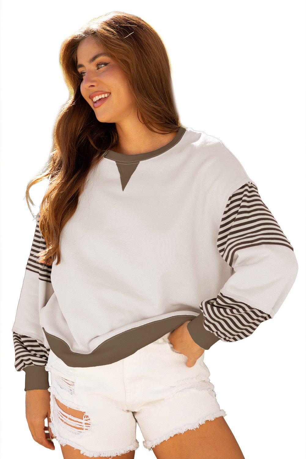 Delicacy Striped Colorblock Patchwork Drop Shoulder Sweatshirt
