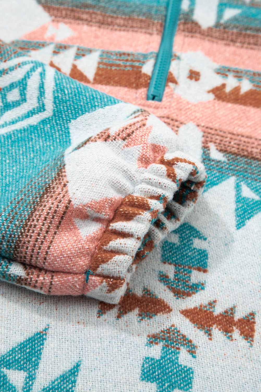 Green Quarter Zip Elastic Cuffs Aztec Sweatshirt