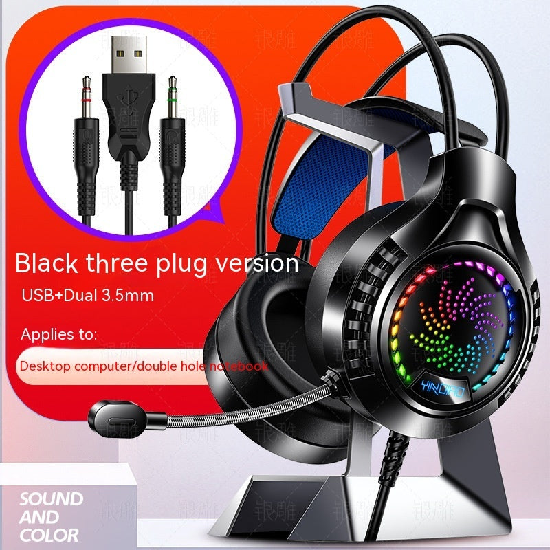 Silver Eagle Q7 Head-mounted Computer Earphone With Microphone Luminous Channel USB Gaming Headset