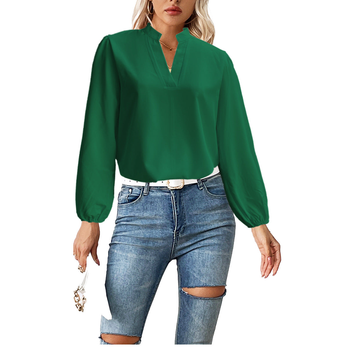 Stand Collar Bubble Long Sleeve Loose Shirt