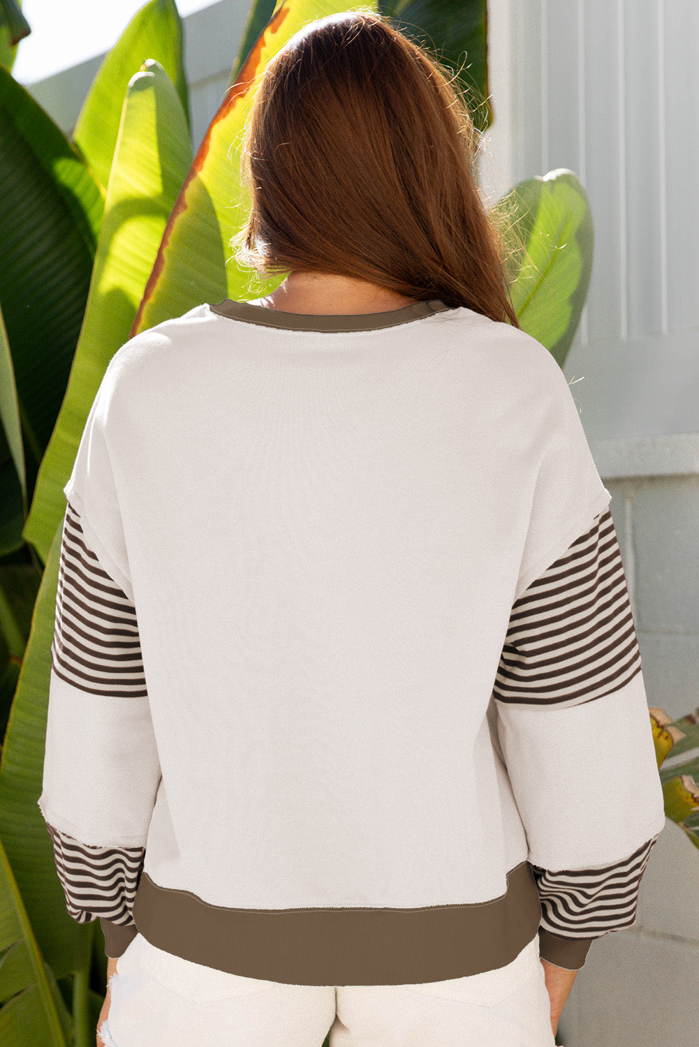 Delicacy Striped Colorblock Patchwork Drop Shoulder Sweatshirt