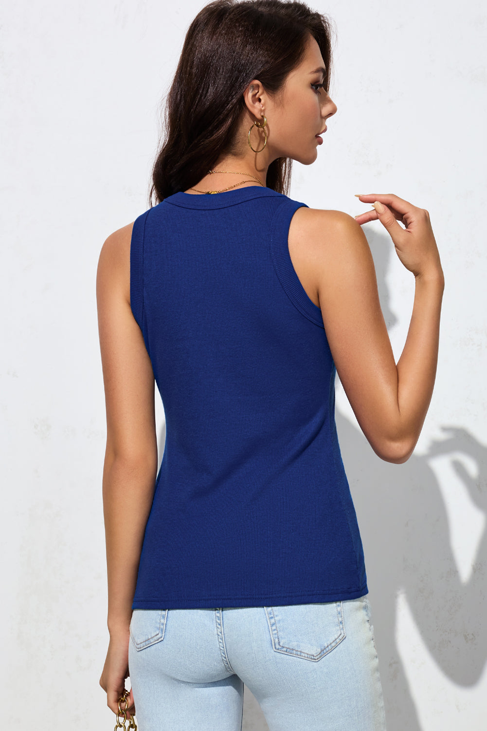 Solid Gray Round Neck Ribbed Tank Top