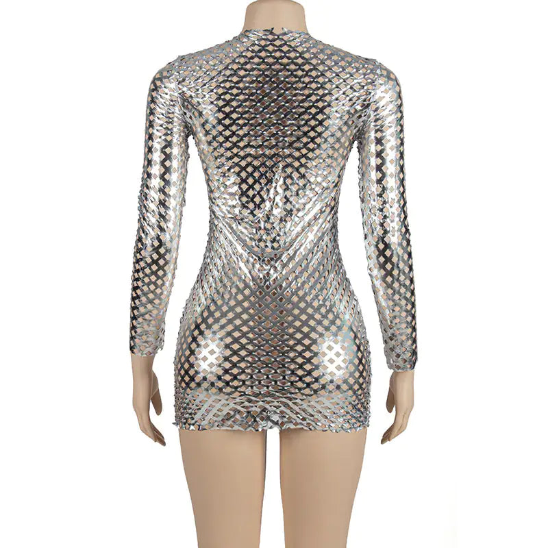 Long Sleeve Metallic Bodycon Mini Dress