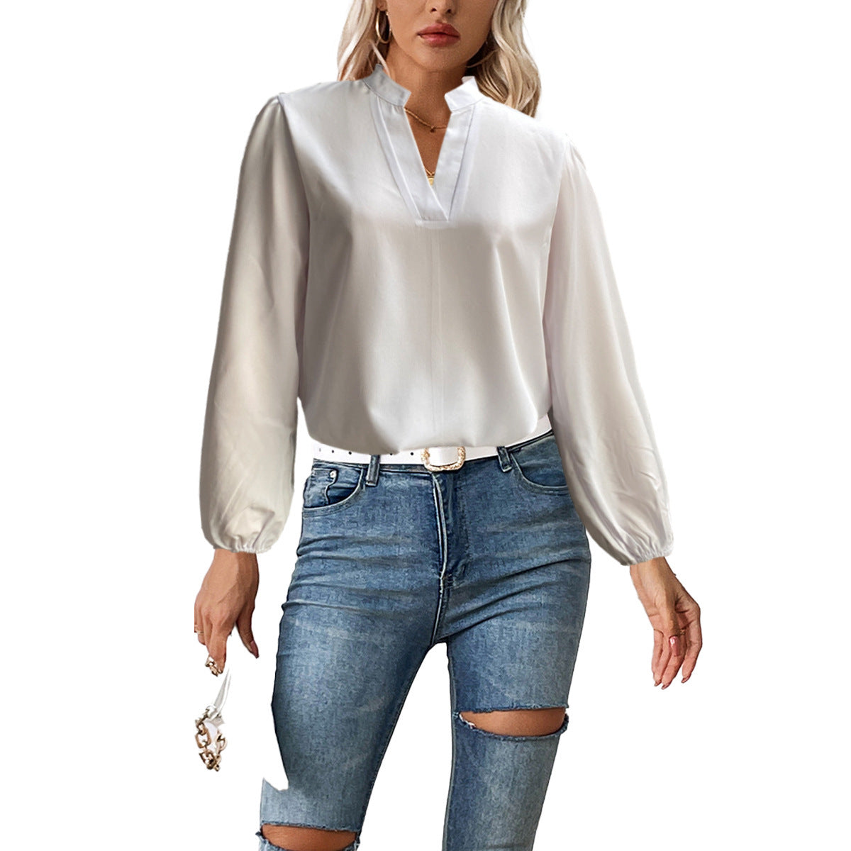 Stand Collar Bubble Long Sleeve Loose Shirt