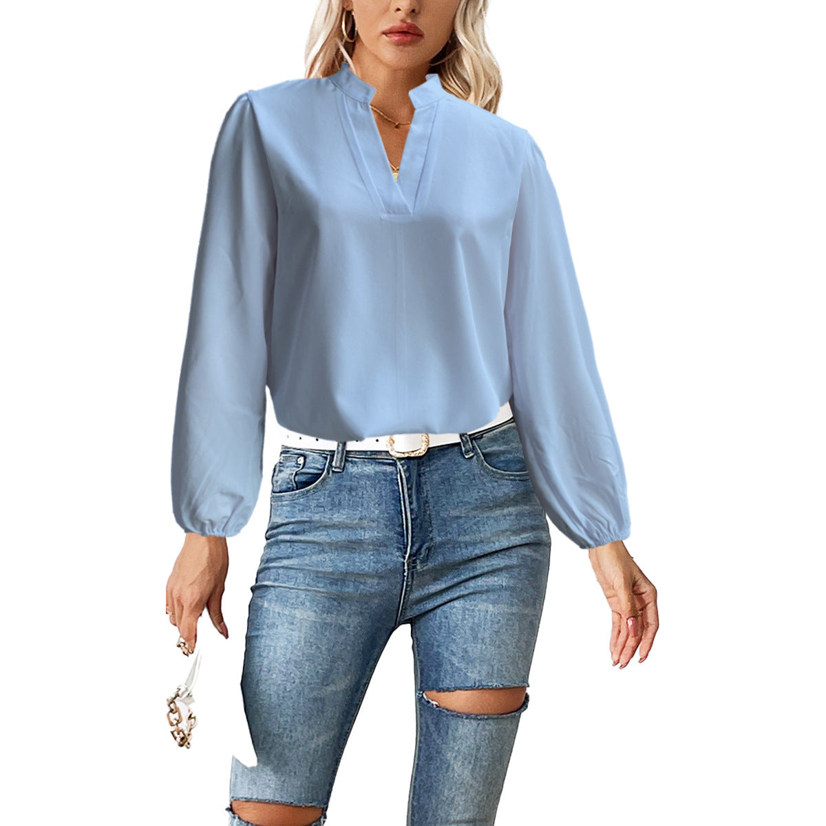 Stand Collar Bubble Long Sleeve Loose Shirt