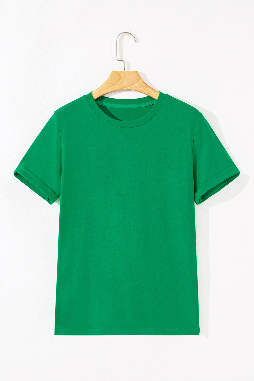 Red Casual Plain Crew Neck Tee