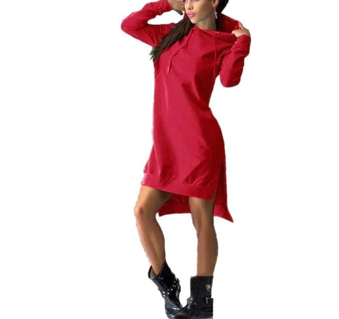 Irregular Hooded Long Sleeve Dress Sweatshirt