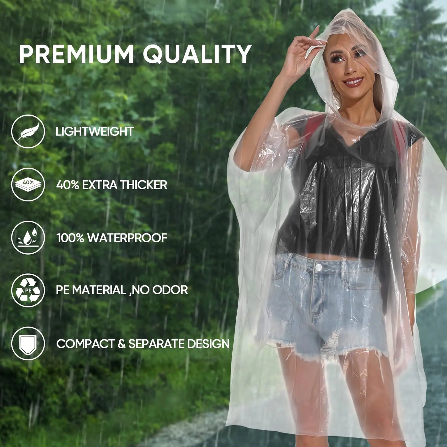 APEXUP Disposable Rain Ponchos for Adults, Emergency Rain Poncho for Camping Hiking Travelling Clear 50 Pack