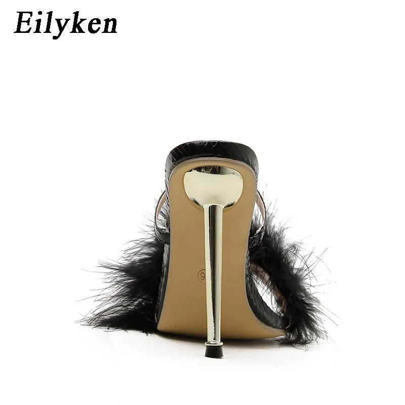 Pointed Toe Furry Slippers Ladies Sandals