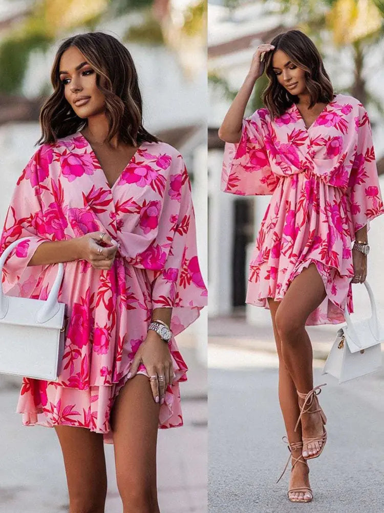 Floral Print High Waist  Mini Dress