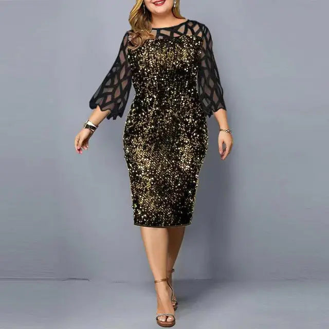 Elegant Sequin Long Sleeve Party Dress