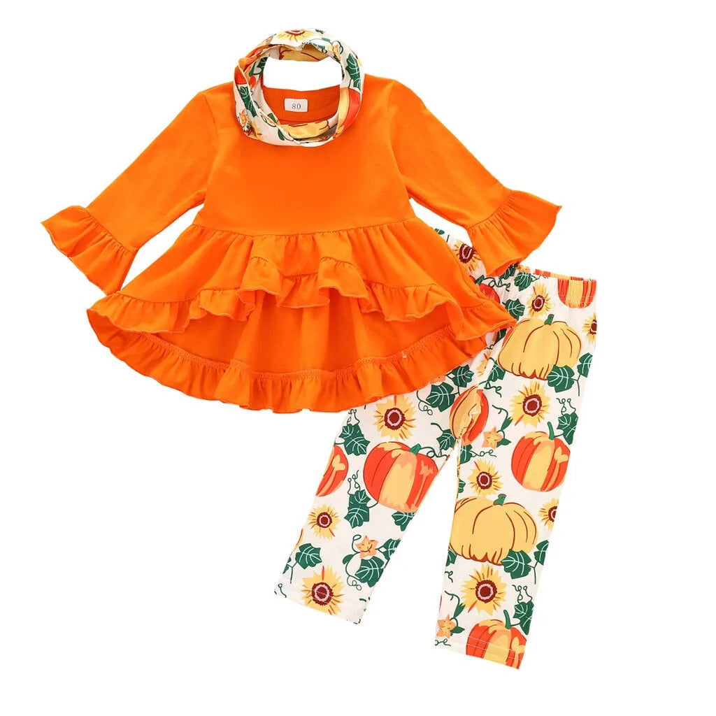 Toddler Halloween Pumpkin Print Dress Set