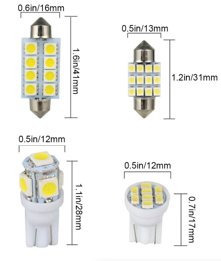 14Pcs T10 36mm LED Interior Car Accessories Kit Map Dome License Plate Lights