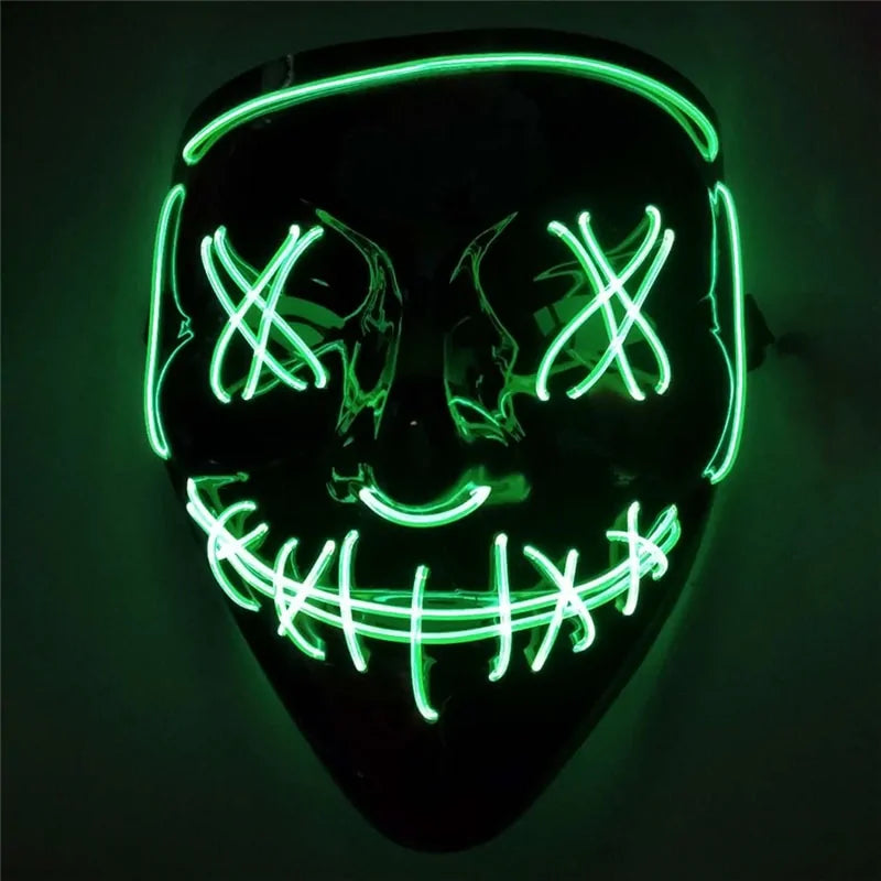 LED Purge Mask: Halloween Costume DJ Party Light Up Glow-in-the-Dark Masks (10 Colors)