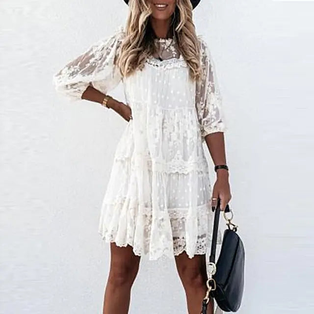 Casual Lace Knee-Length Dress