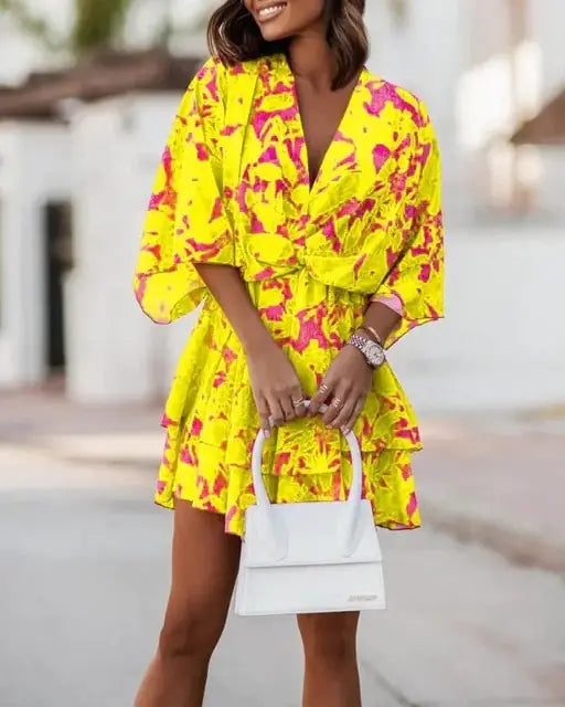 Floral Print High Waist  Mini Dress