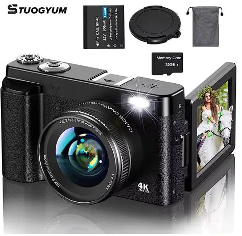 4K 48MP Compact Camera with Flip Screen & Autofocus