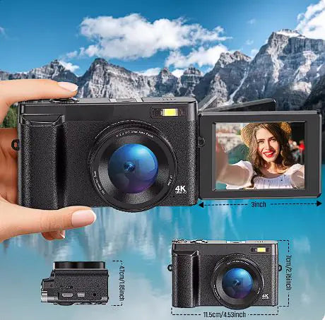 4K 48MP Compact Camera with Flip Screen & Autofocus