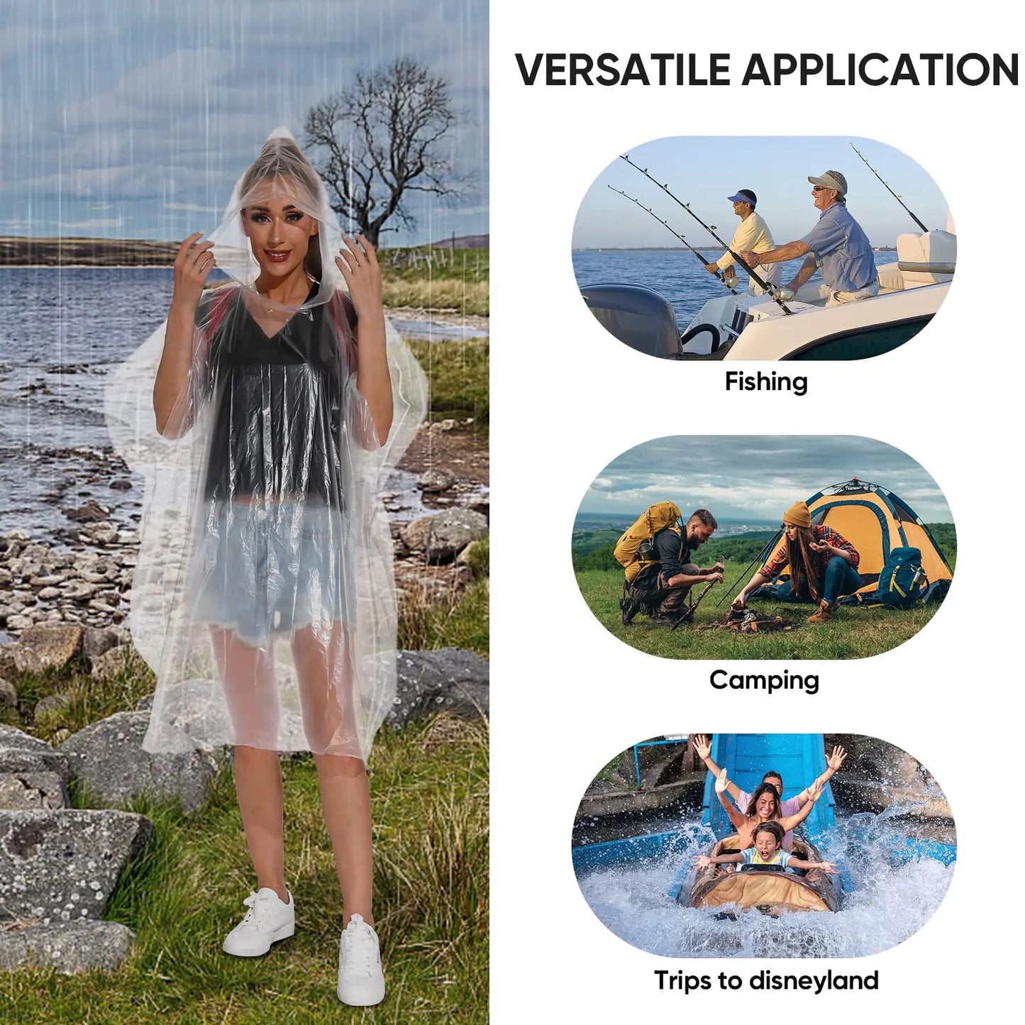 APEXUP Disposable Rain Ponchos for Adults, Emergency Rain Poncho for Camping Hiking Travelling Clear 50 Pack