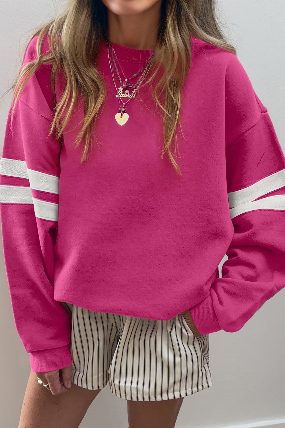 Sky Blue Varsity Striped Detail Drop Shoulder Oversized Sweatshirt