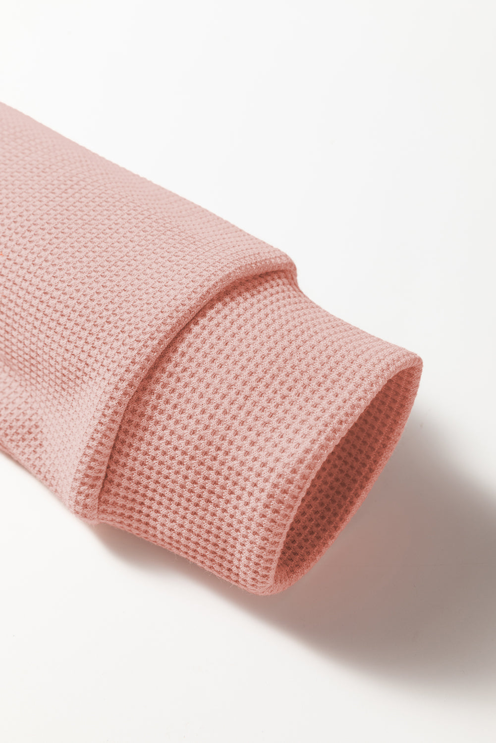 White Rounded Hem Waffle Long Sleeve Top