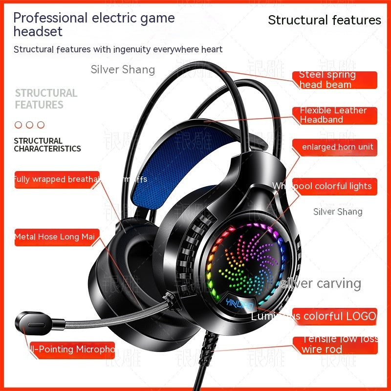 Silver Eagle Q7 Head-mounted Computer Earphone With Microphone Luminous Channel USB Gaming Headset