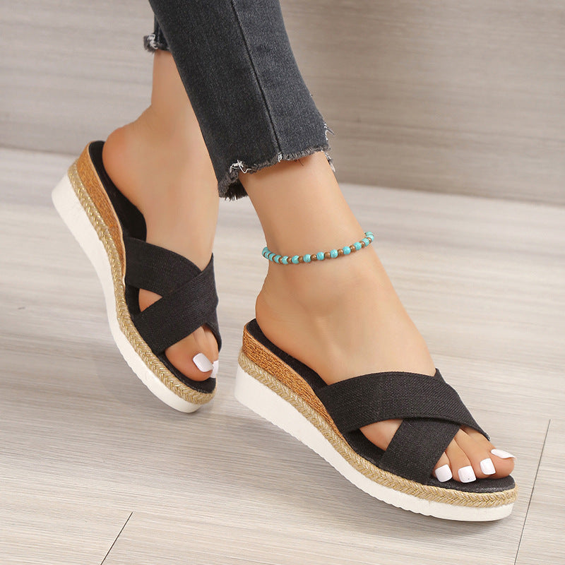 Summer Shoes Women Hemp Wedge Sandals Platform Slippers