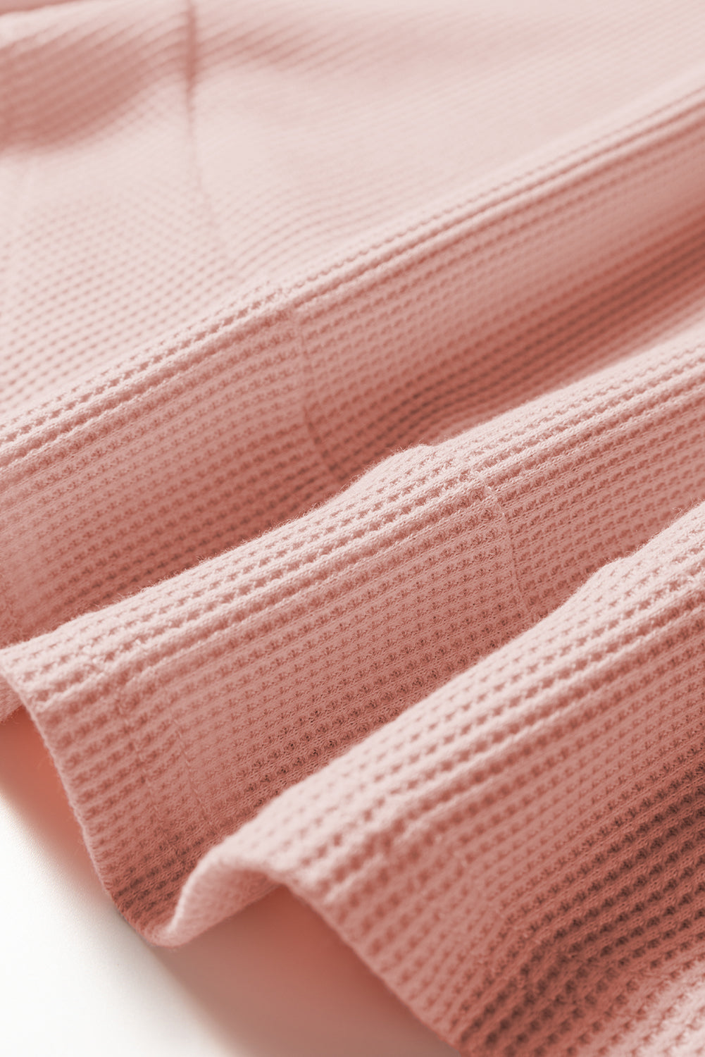 White Rounded Hem Waffle Long Sleeve Top